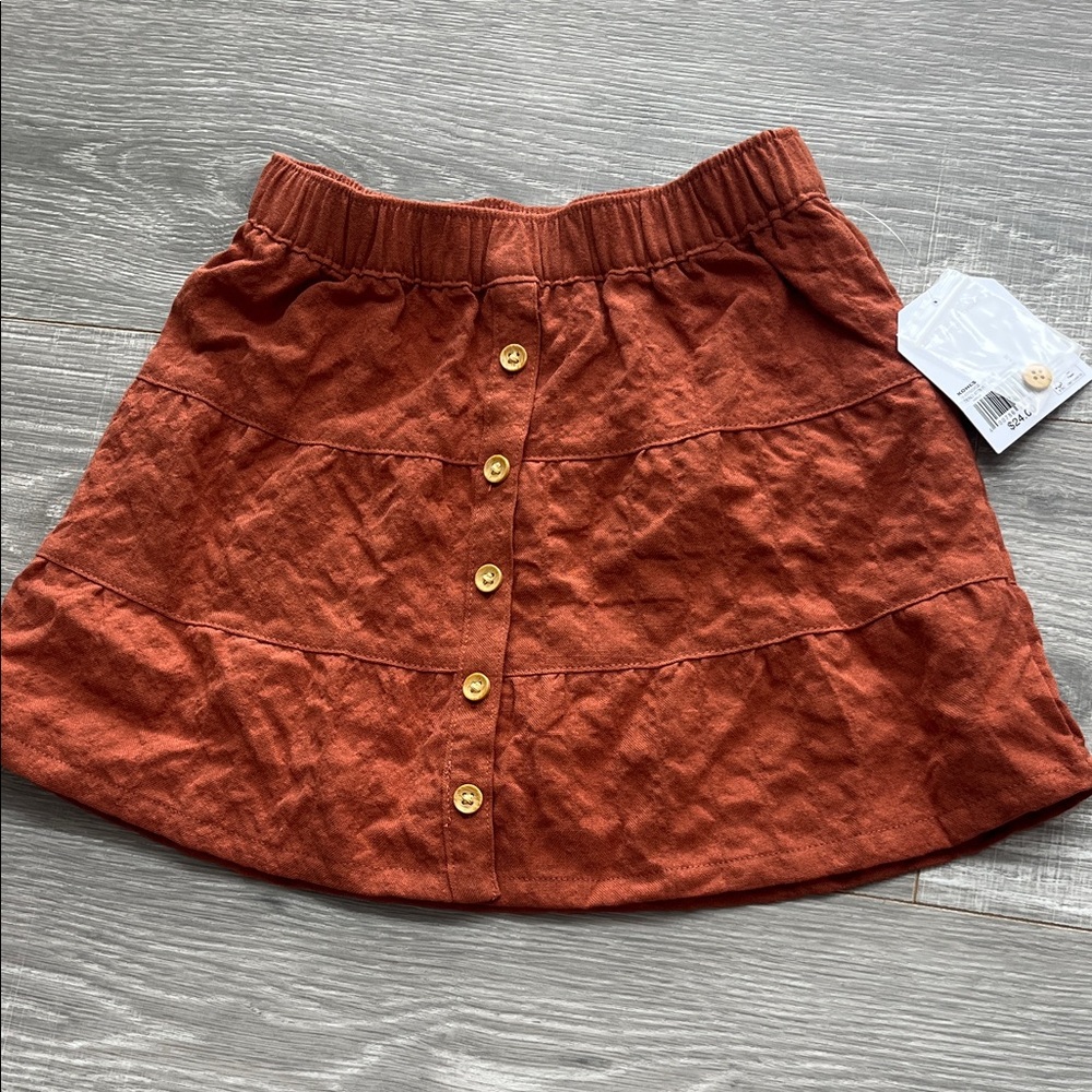 Cute Rust Button-Front Kids Skirt
